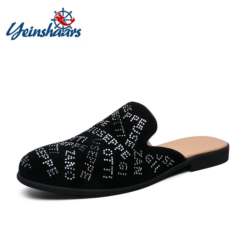 

Men Half Slipper Shoes For Men Rhinestone Luxury Loafers Fashion Zapatillas Hombre Casual Shoes Sapato Social Masculino Mules