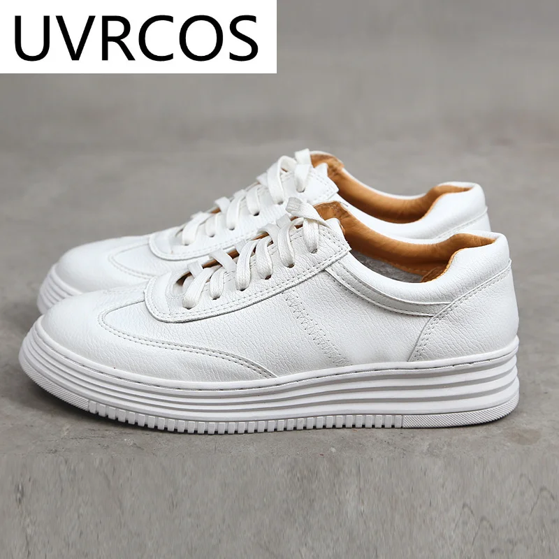 

2020 White Split Leather Women Chunky Sneakers White Shoes Lace Up Tenis Feminino Zapatos De Mujer Platform Women Casual Shoe