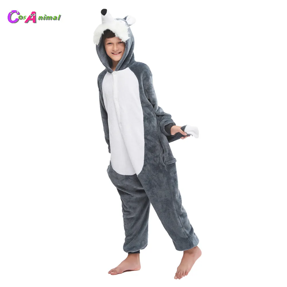 Детские кигуруми Хаски с длинной бородой серые пижамы костюмы для косплея на