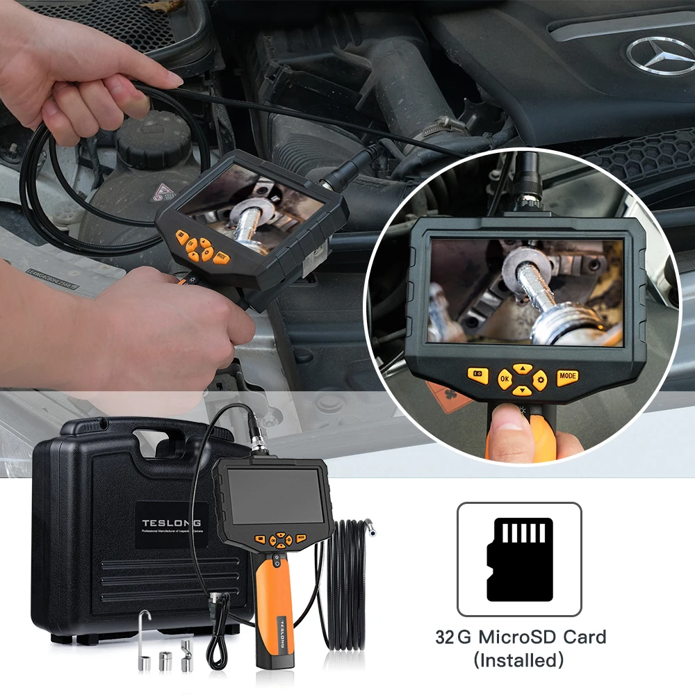 

TESLONG 5.5mm Industrial Endoscope Camera 2.0MP Inspection Camera 5 Inch LCD Screen 1280P HD IP67 3m Borescope 6 LEDS 32GB Card