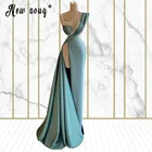 Женское вечернее платье с блестками, зеленое платье с высоким разрезом, V-образным вырезом