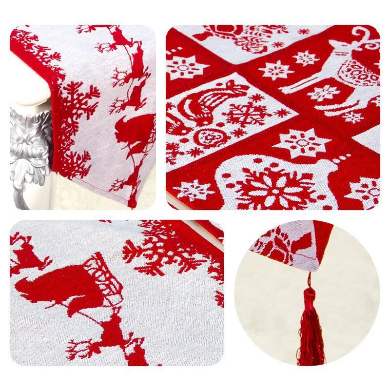 

Elk Table Runner with Tassel Classic Red &White Xmas for Holiday Home