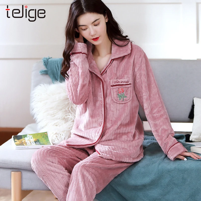 Зимняя Пижама 2019 Толстая теплая Женская пижама коралловый бархат элегантная
