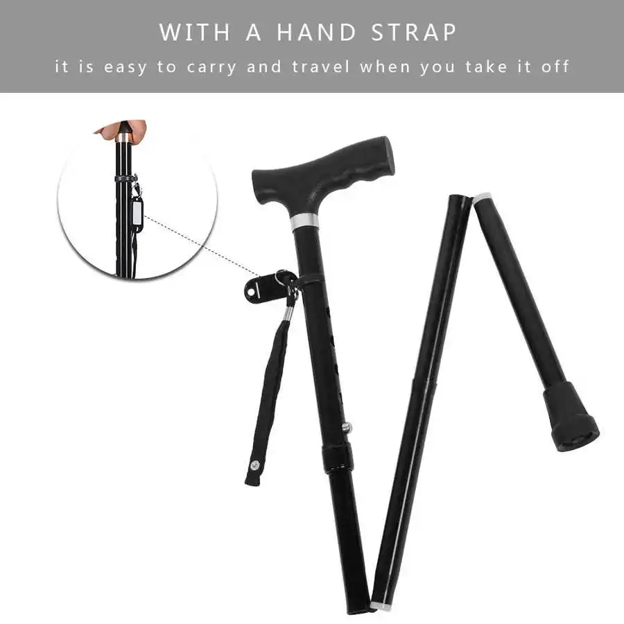 

Foldable Walking Stick Cane Adjustable Height Handle Crutch Folding Trekking Hiking Pole Elder Cane