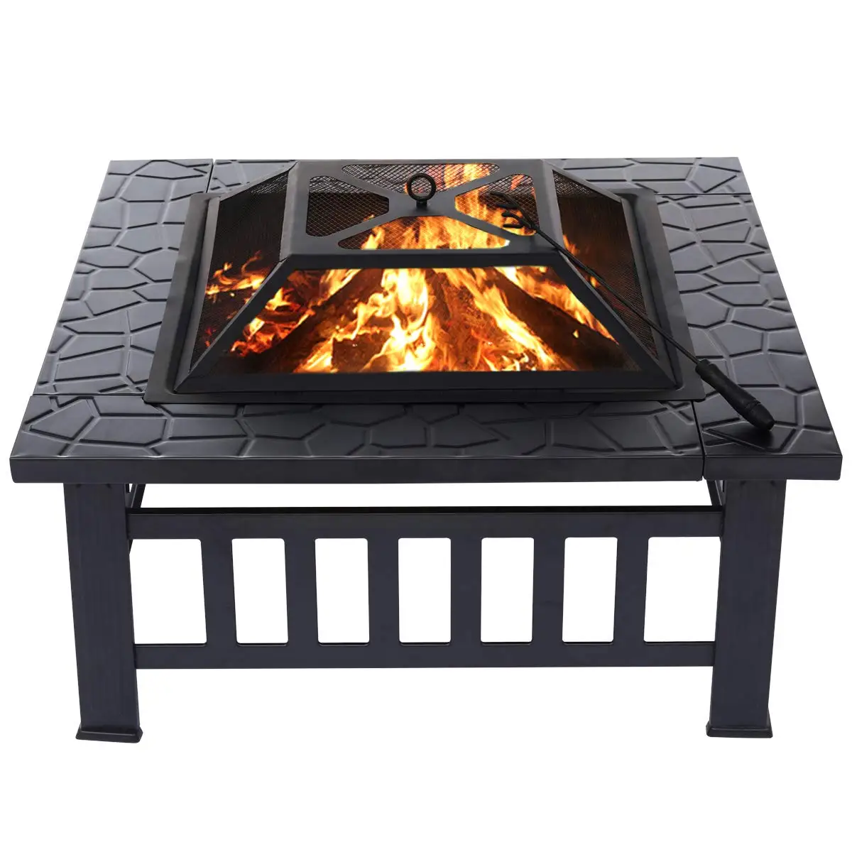 

32'' Outdoor Fire Pit Wood Burning Steel BBQ Grill Firepit Bowl with Mesh Fire Pit Outdoor Fireplace for Backyard Camping Picnic