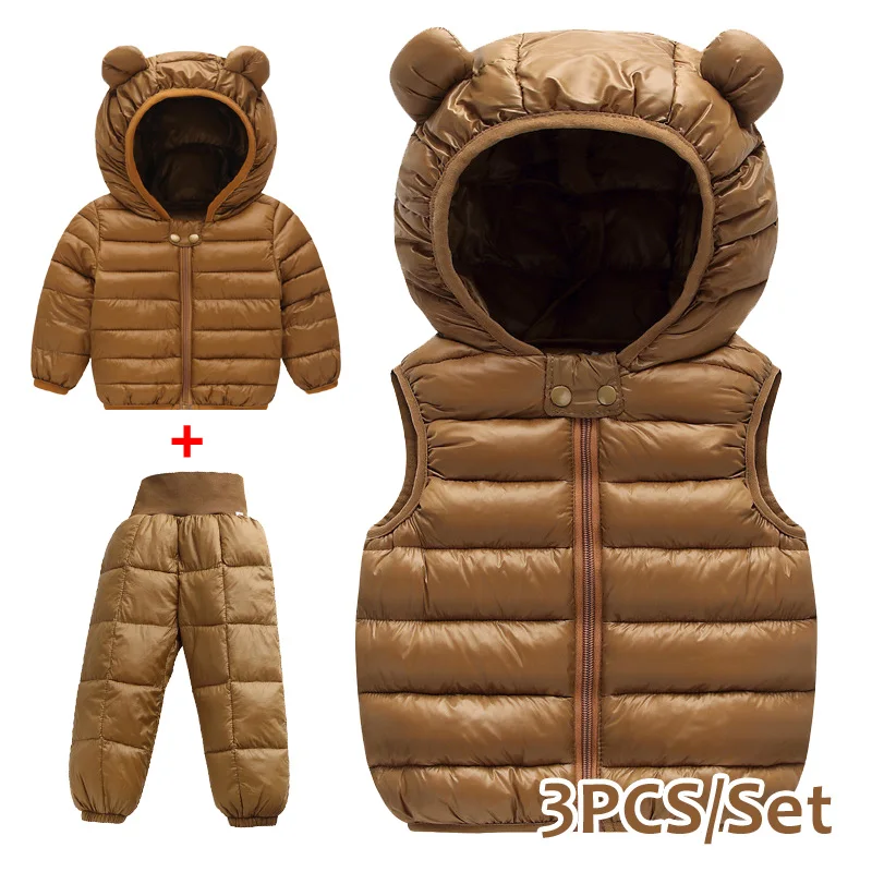 Детская пуховая одежда из хлопка 3 предмета (куртка + штаны жилет) зимнее пальто