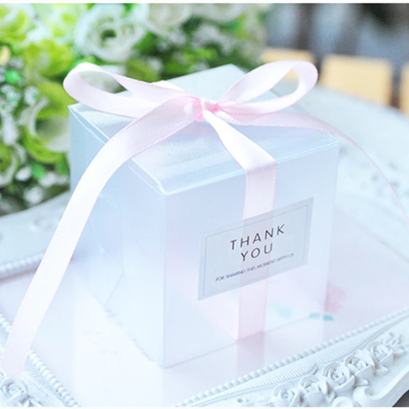 6x6x6cm PVC Clear Candy Boxes Wedding Decorations Party Supplies Gift Box Baby Shown Favors with Ribbon | Дом и сад