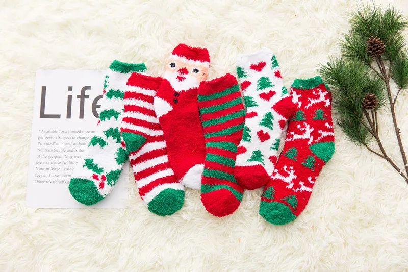 

Hot Women's Thick Socks Colorful Harajuku Kawaii Elk Snowman Santa Claus Plush Coral Fleece Warm Funny Winter Christmas Gift