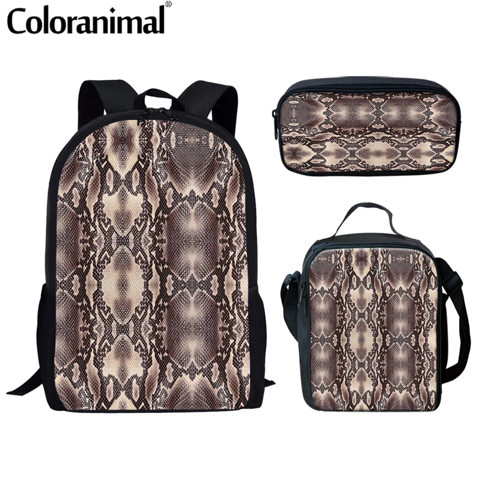 

Coloranimal модные Sneakerskin кожи питона рисунок; Женские и мужские школьная сумка большой Ёмкость рюкзак для переноски ребенка, комплект из 3 предме...