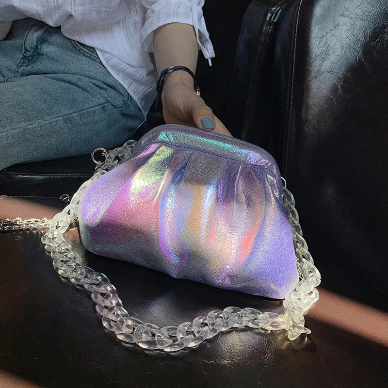 

Fashionable Cloud Shaped Stunning Color Pu Leather Shoulder Bag Transparent Chain Crossbody Bag Party Bag Handbag For Women 2021