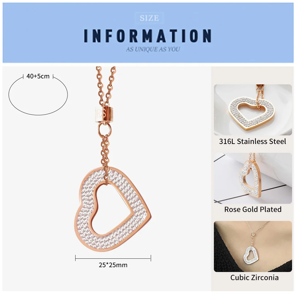 Ожерелье с кулоном в виде сердца FINE4U N106 для женщин цепочка из нержавеющей стали