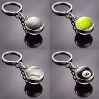 glass ball keychain volleyball football golf leather ball baseball basketball tennis rugby sports keyring jewelry