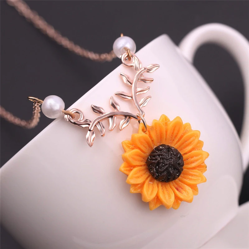 Модный Подсолнечник подвеска ожерелье имитация жемчуга подсолнечник цепочка