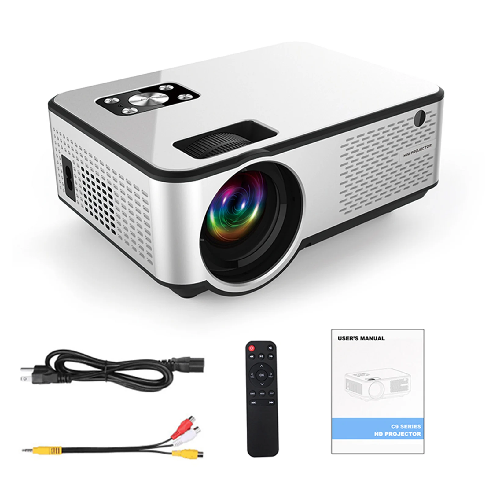 

C9 LED Mini Projector 1280*720P Full HD Projector Video Beamer Home Theater Support HD USB AV VGA AUX Video Player Projector