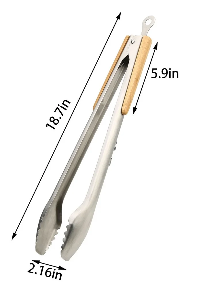 

BBQ Grilling Tong Stainless Steel Wood Handle Kitchen Cooking Grilling Barbecue Non-Stick Salad Food Clip Kitchen Accessories