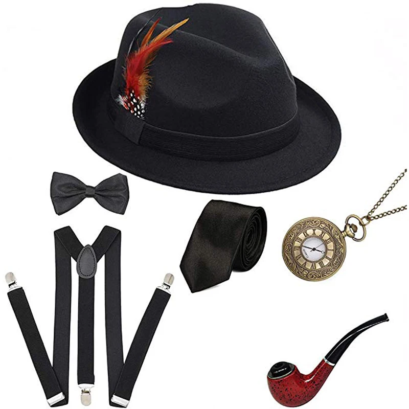 Винтажные Аксессуары для костюма Gatsby 20's шляпа Федора Манхэттена с перьями