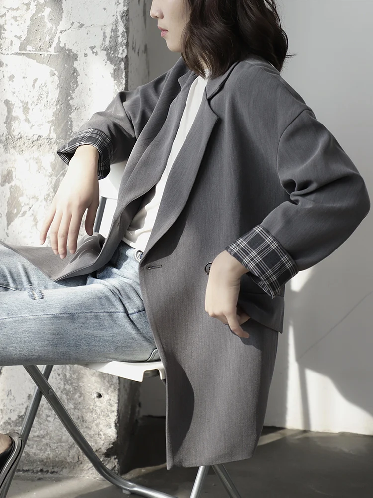 

2020 New Spring Summer Solid Color Suit Collar Elegant Office Lady Blazer Women Fit Minimalist Coat 2 Colors Tide V220