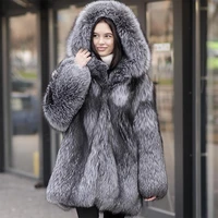 topfur big hood sliver fox fur coat 2022 natural genuine fur tops winter female thicken warm streetwear fur jacket outertwear