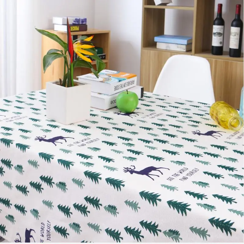 Скатерть из хлопка с изображением рождественского леса и оленя | Дом сад