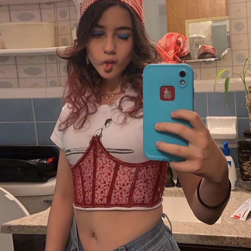 

Lace Embroidery Crop Top Women Hook Lace Up Punk Style Tank Top Cummerbunds Corset Wear Tops crop tops y2k top lace cami tops