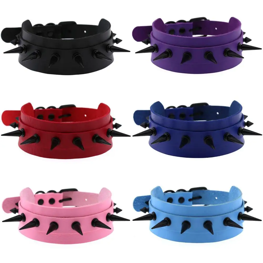 Женские Мужские сексуальные готические черные длинные заклепки-шипы кожаное