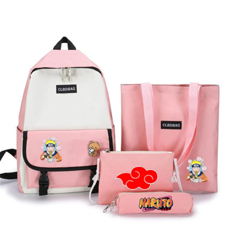 

2021 Naruto four-piece Book Bag Xiao Organization printing bear book bag fresh fashion color pencil bag bag bag combination