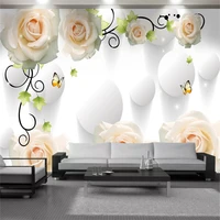 romantic floral 3d wallcovering wallpaper white floating ball pink delicate flowers interior decorative mural wallpapers