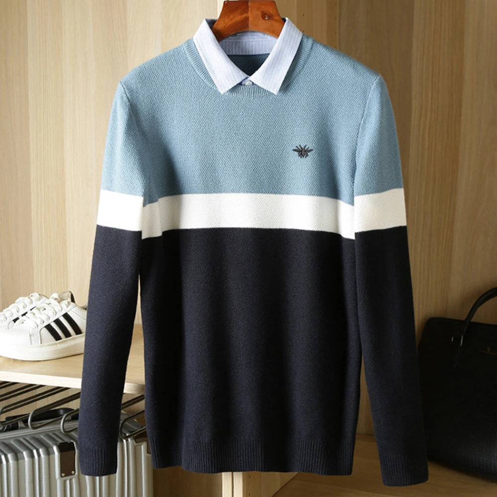 Мужской свитер роскошный брендовый с вышивкой CD-пауком имитация двух предметов