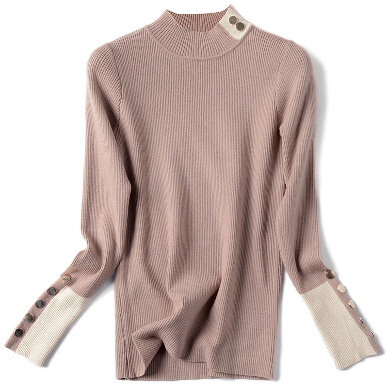 

HLBCBG Women's Sweaters Crew Neck Button Woman Pullovers Top Long Sleeve Autumn Winter Euro Knitwear Jumper Pull Femme