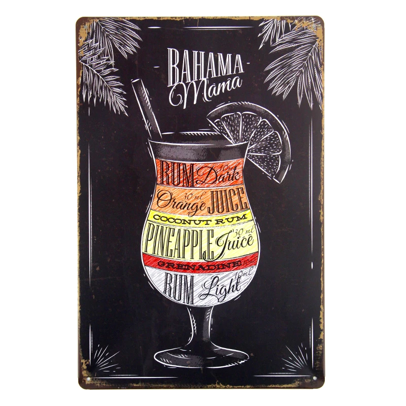 Bloody Bahama mama Mojito Cocktail Menu Vintage Tin Sign Bar Wall Decor Club Metal Crafts Pub for | Дом и сад