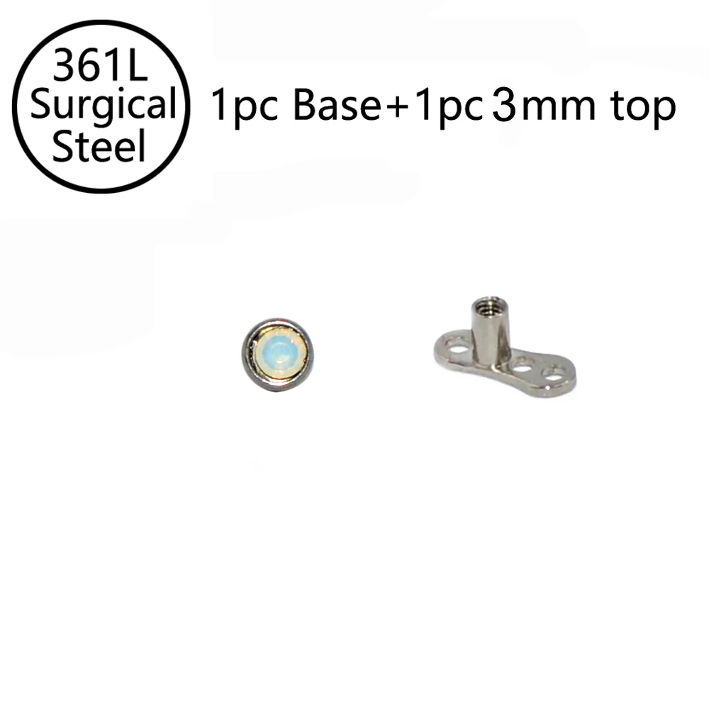 3mm Top V Base 1 шт. хирургическая сталь плоский Снежный опал микро Кожный Якорь кожа дайвер кожный пирсинг поверхностный пирсинг гвоздики пирсинг ювелирные изделия - Окраска металла: 3mm Top V Base