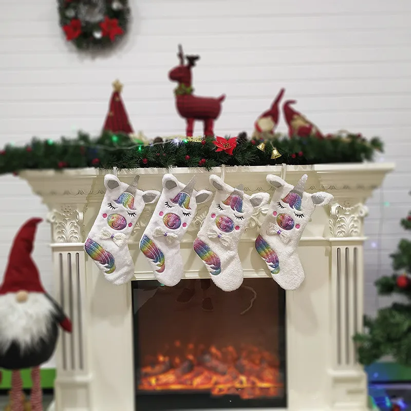 New Christmas 2019 Stocking Gift Bag Decoration Candy Large Unicorn Sock Decor for Home | Дом и сад