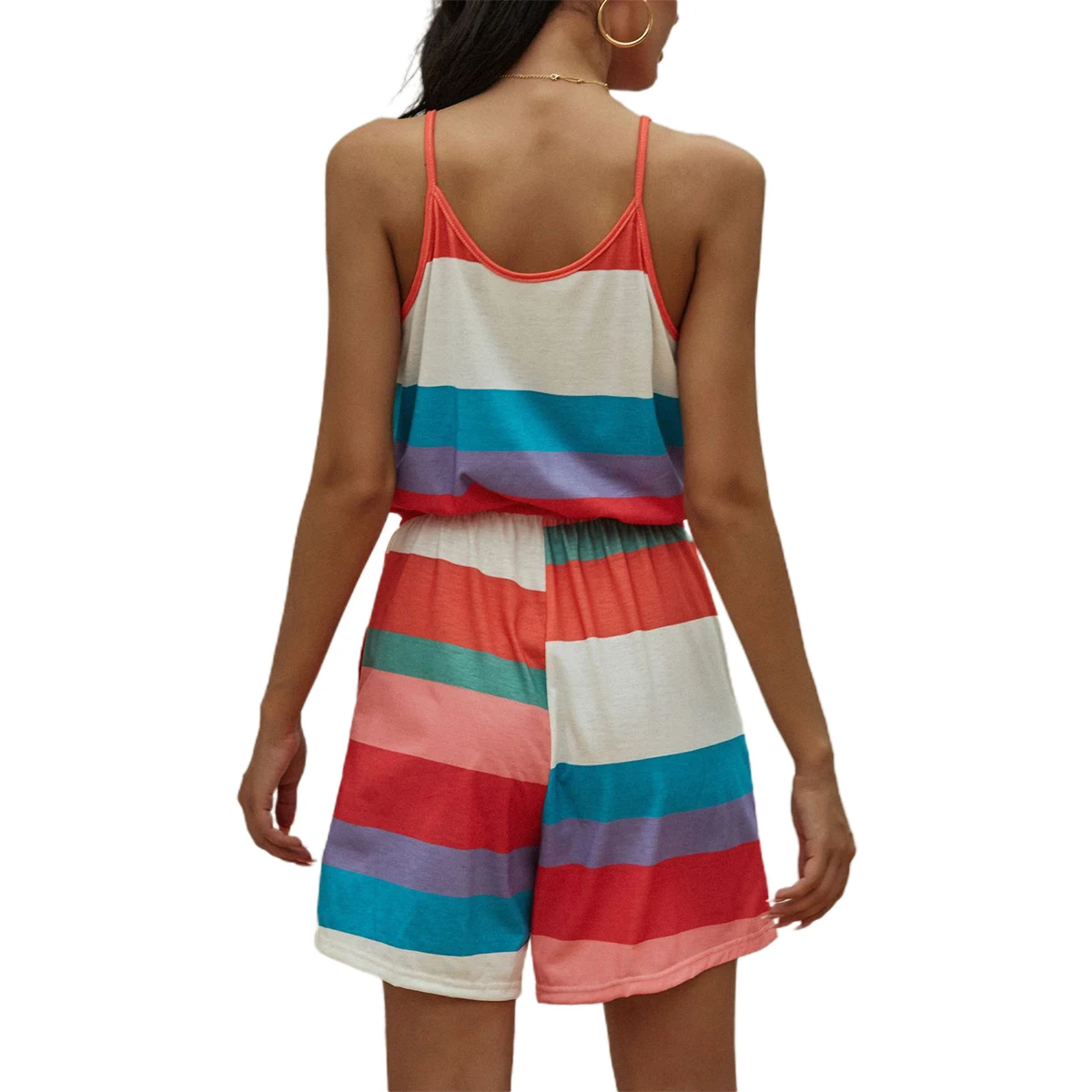 

2020 New Ladies Summer Casual Loose Playsuit Jumpsuit Women Fashion Sleeveless Striped Playsuit Comfortable Streetwear