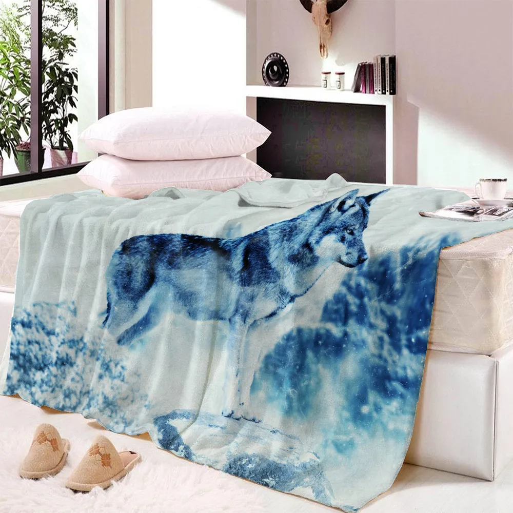 

Snow Wolf Blankets Cloak Thick Warm Blankets for Adult Children Washable Warm Bed Velet Fleece Throw Blankets