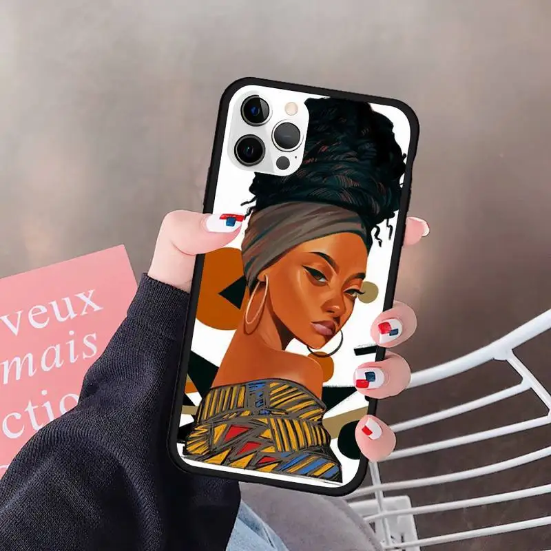 

Fashion Beautiful Black Afro Girls Phone Case For Iphone 6 6s 7 8plus X Xr 11 12 Mini Pro Max Cover Fundas Coque