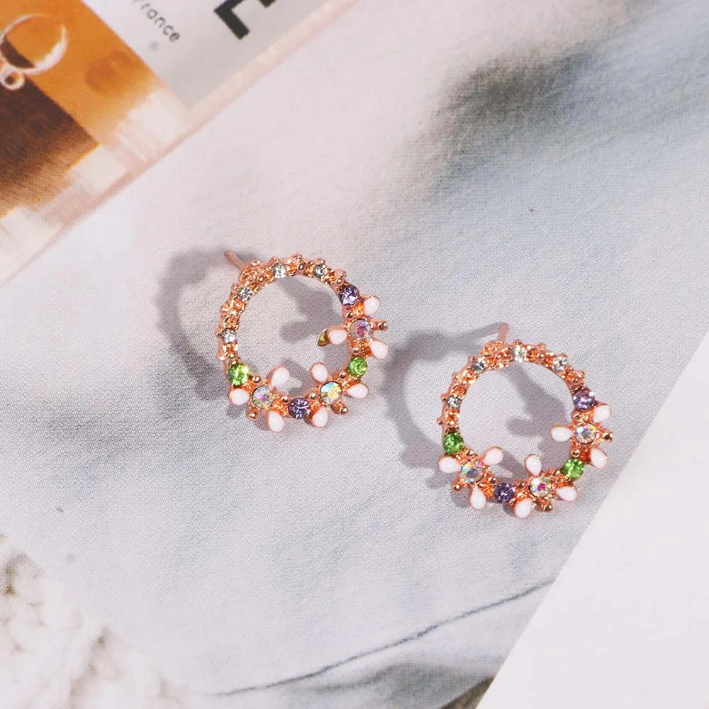 Женские Разноцветные серьги гвоздики с цветочным венком и