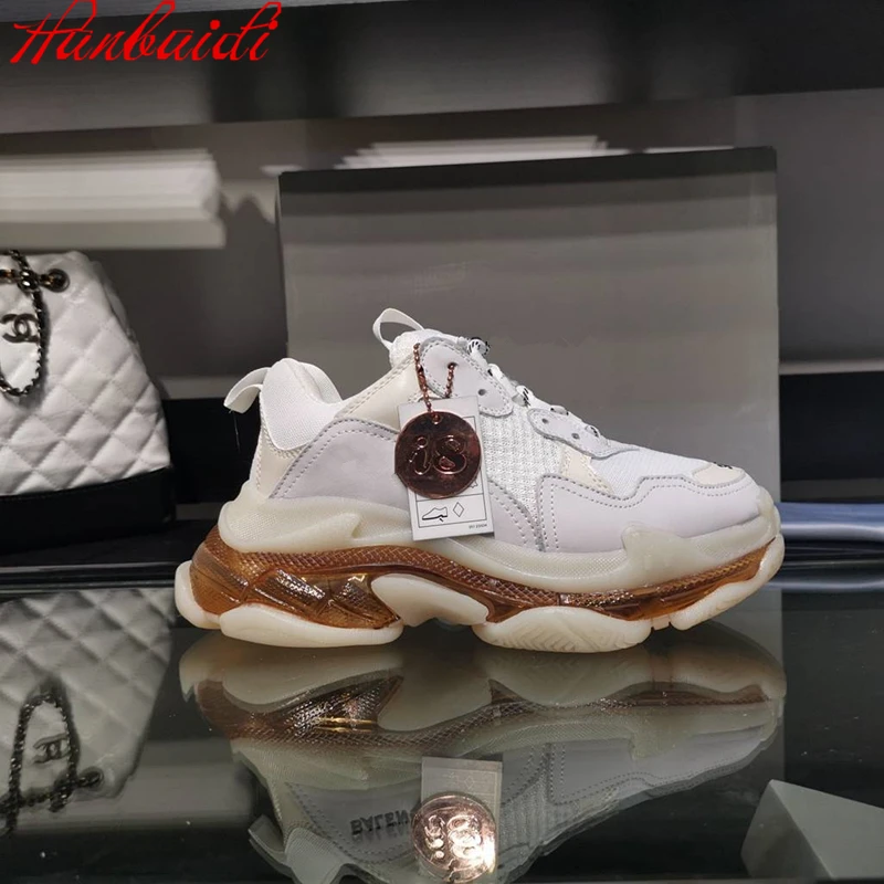 

Zapatillas de correr triples S para hombre, zapatos de entrenamiento de fondo transparente a la moda, calzado para caminar, vulc