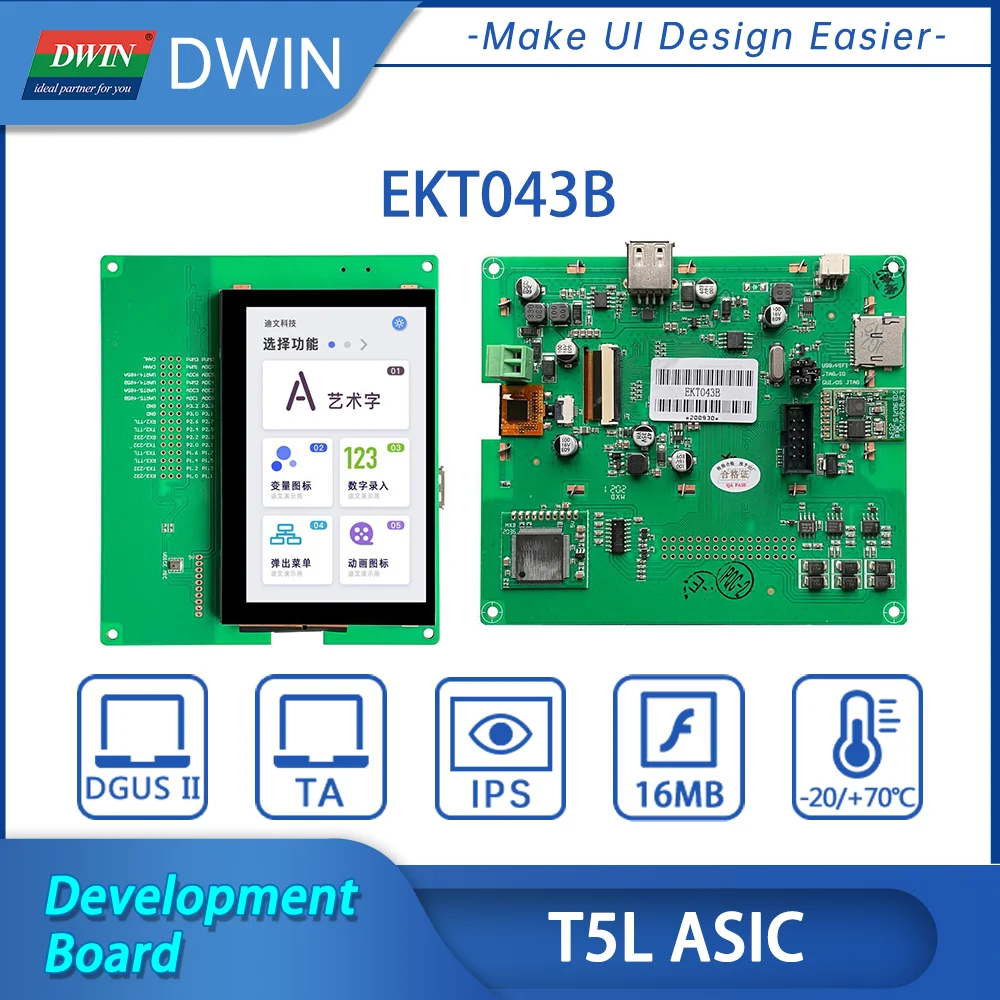 DWIN EKT043B 480x800 T5L1 оценочная плата с интерфейсом модуля Wi-Fi Keil online дисплей 4 3 дюйма |