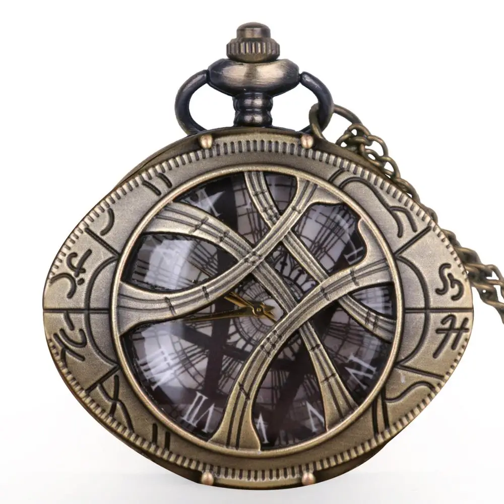 Старинные Бронзовые глаз Agamotto круглый чехол Форма кварцевые карманные часы