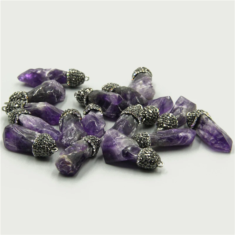 

Free shipping Natural Amethysts Stone Pendant Necklace Accessories Charm Healing Jewelry Rhinestone Beads For Men Women Fashion
