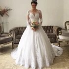 Винтажное кружевное свадебное платье А-силуэта с длинным рукавом и глубоким круглым вырезом, выполненное на заказ, robe de mariage, 2020, свадебные платья