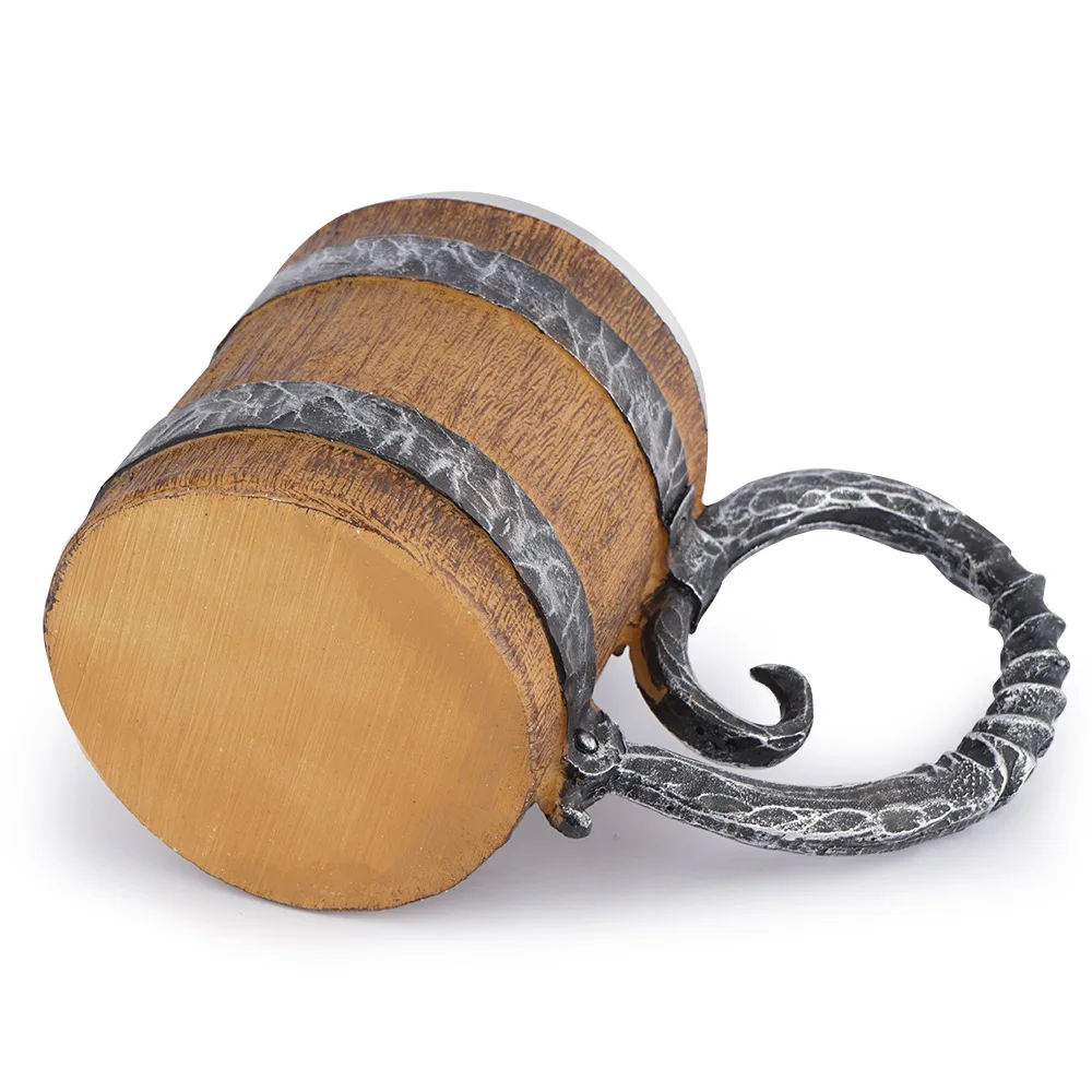 

Wooden barrel Stainless Steel Resin 3D Beer Mug Goblet Game beer mug Coffee Cup Wine Glass Mugs 550ml BEST GOT Gift