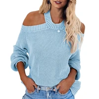 Women Sexy Cold Shoulder Loose Sweater Halter Neck Backless Knitted Jumper Tops