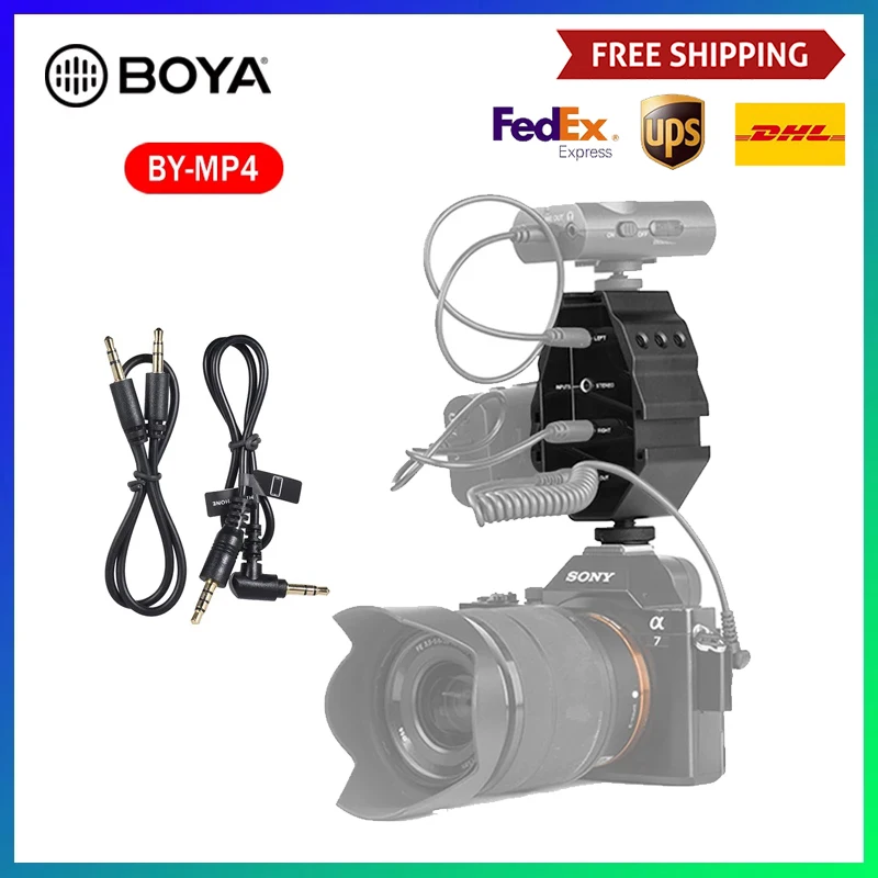 

BOYA BY-MP4 2-канальный аудио адаптер с монофокальным и стереопереключателем для смартфона Canon Nikon DSLR камера Sony Panasonic видеокамера