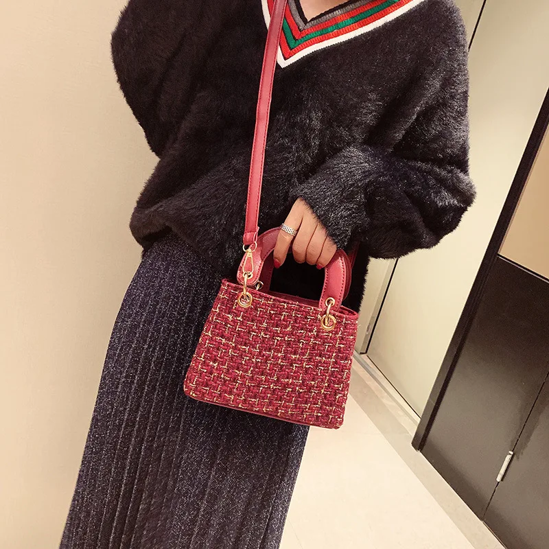 Новинка женская простая шерстяная квадратная сумка-слинг в Корейском стиле