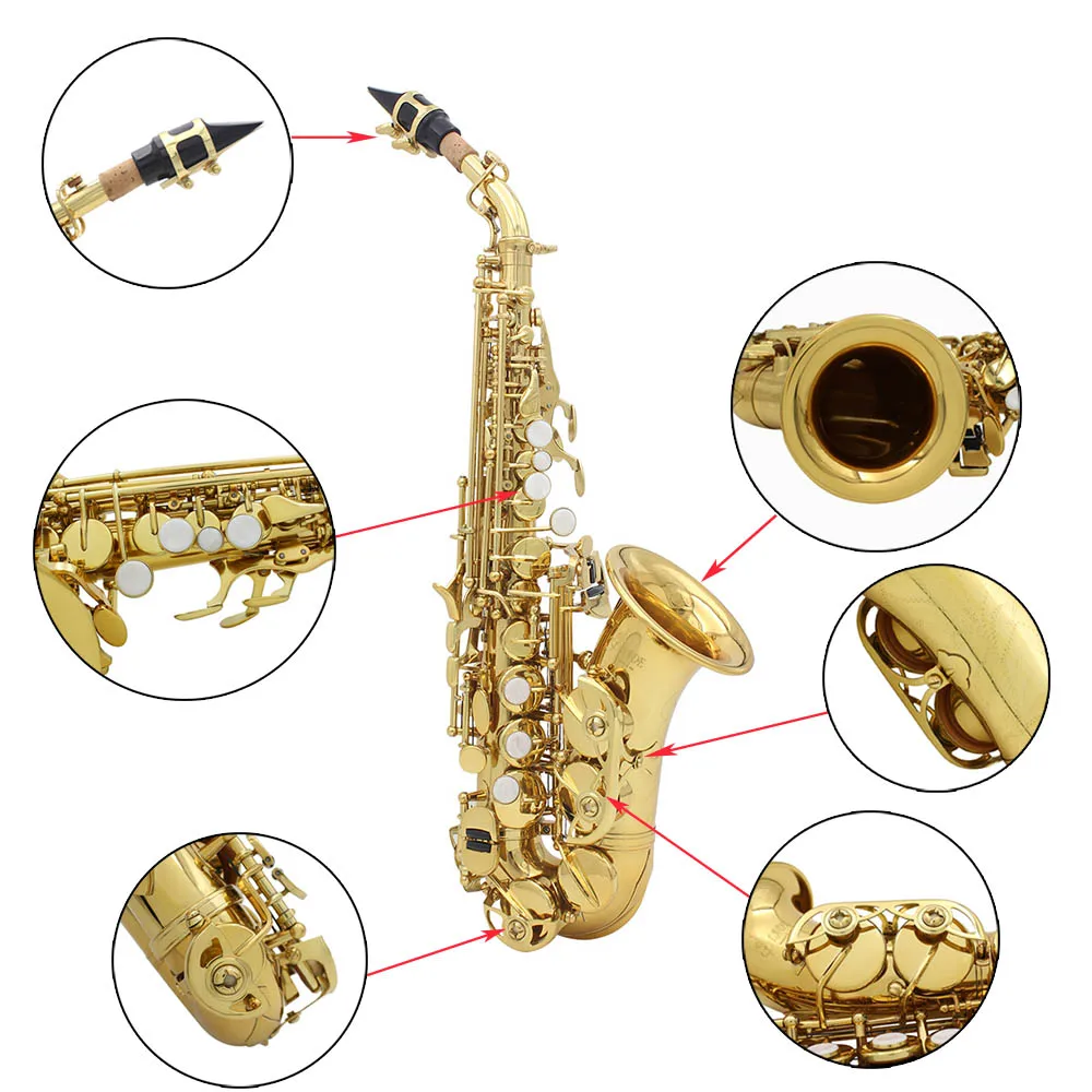 LADE латунный золотой Сопрано-саксофон с узором Bb Sax изгиб алторн жемчуг белый