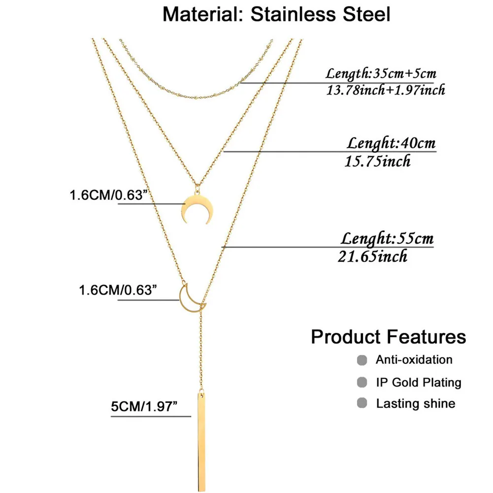 Женское многослойное ожерелье из нержавеющей стали цепочек с кулоном в форме