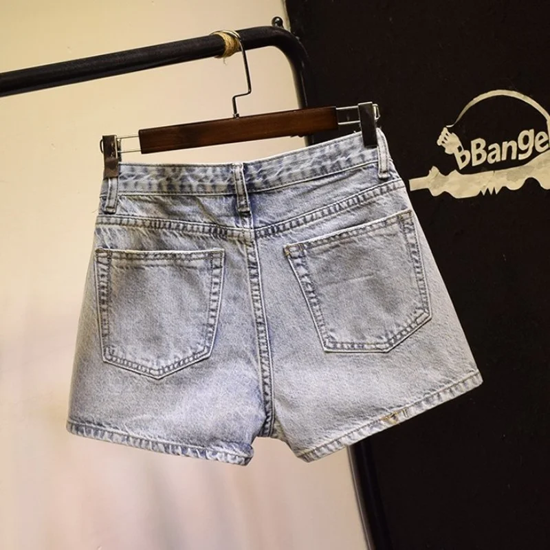 

Personality Fashion Patchwork Panelled Female Denim Shorts High Waist Vintage Loose Casual High Street Women Wide Leg Shorts