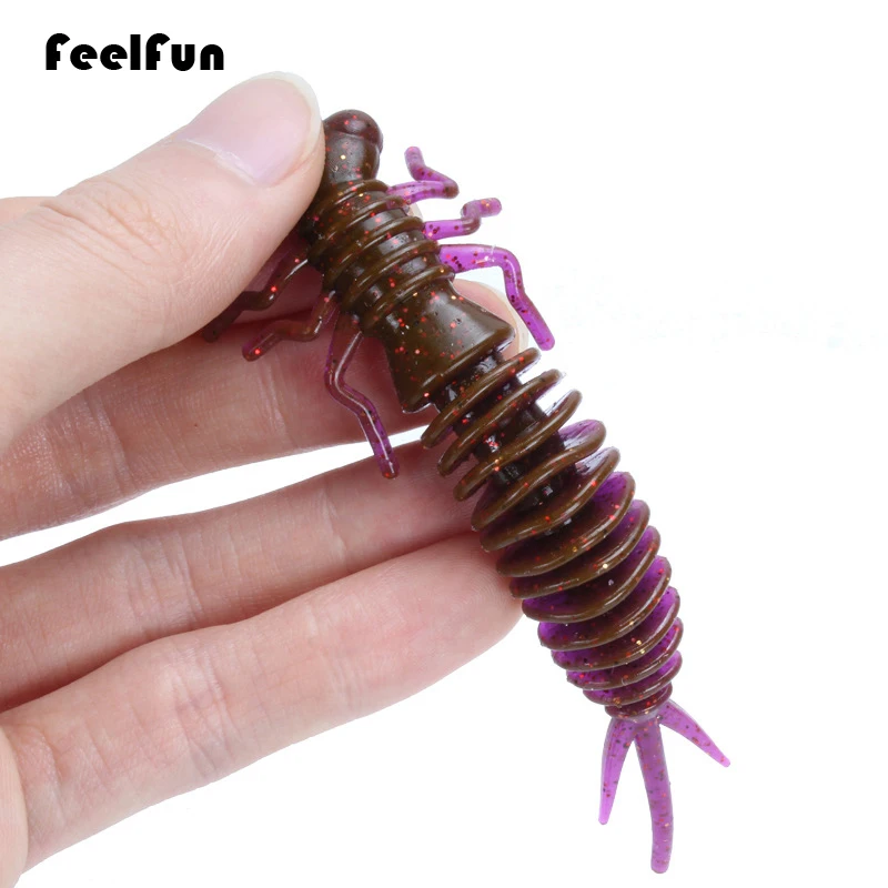 FeelFun 10 шт./партия мягкие приманки Larva искусственные рыболовные личинки червь