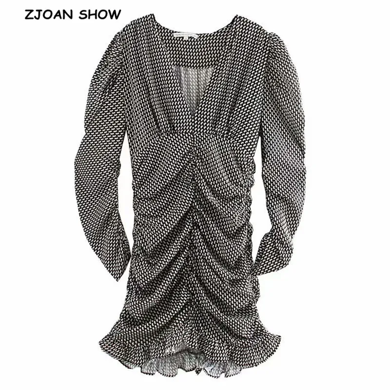 Сексуальное короткое мини платье в клетку с геометрическим рисунком и длинными